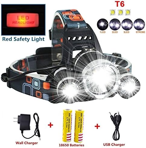 Super Bright 10000 Lumens Led Headlamp Flashlight,Super Bright Headlight ，Waterproof Hard Hat Light,3 Light 4 Modes, IMPROVED LED with Rechargeable Batteries for Camping Hunting Fishing Outdoor Sports