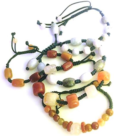 KARATGEM Set of 5 Natural Jadeite Jade Adjustable Rope Bracelet Bangle