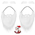 2 Sets Santa Beard Eyebrow and Hat Set Christmas Costume Santa Claus White Self Adhesive Eyebrows Fake Mustache Beard Funny Santa Beard Costume Accessories White Fake Whisker Party Cosplay