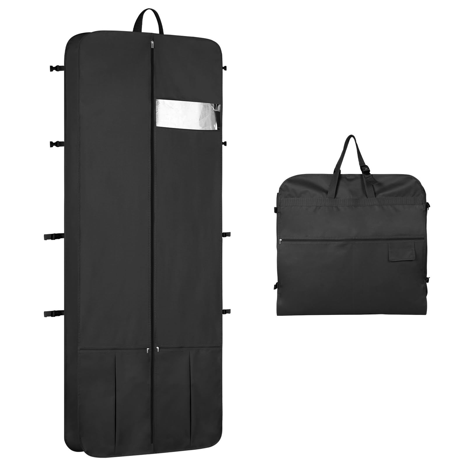 Univivi Wedding Dress Bag, 72 Inch Dress Bags Covers Long Bridesmaid with 4 Zip Pockets Garment Travel Bag Dance Costume Carrier with Adjustable Handles Dress Carriers for Ladies for Travel - Black