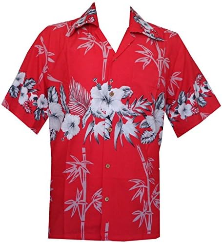 Alvish Hawaiian Shirts Mens Bamboo Tree Print Beach Aloha Party Holiday