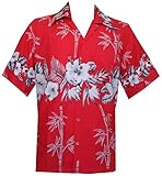 Alvish Hawaiian Shirt 35 Mens Bamboo Tree Print Beach Aloha Party Holiday Red XL