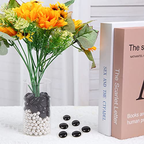 FUTUREPLUSX 100PCS Flat Glass Marbles, Black Marble Gemstones Glass Beads Vase Fillers 18mm for Aquarium Decor Table Scatter