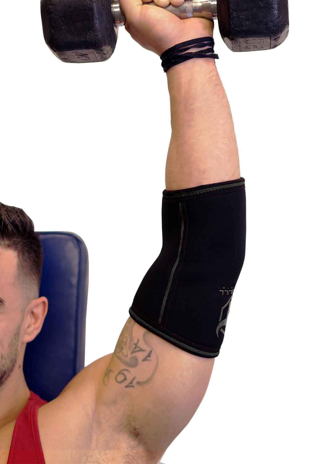 Elbow Sleeves 5mm (1 Pair) - High Performance Elbow Sleeve Support for Weightlifting, Weight Training & Powerlifting - Best Compression Straps - for Men and Women (Large, Black/Black)