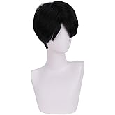 Edivd black Wig Short Black Straight Wig Heat Resistant Synthetic Wigs with Wigs Cap