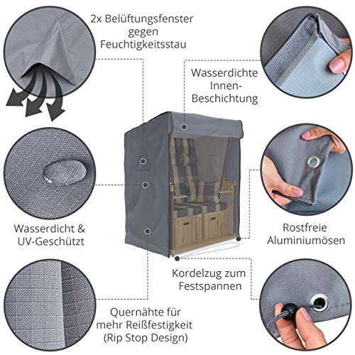 SANZARO Strandkorb Schutzhülle winterfest 135 cm passend für 120 breit | RipStop-Technologie mit 600D Oxford Stoff… – Bild 5