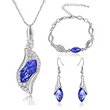 MANDI HOME Fashion Long Teardrop Austria Crystal Earrings Pendant Necklace Bracelet Jewelry Set Crystal Necklace & Earring & Bracelets,1 set (Royal Blue)