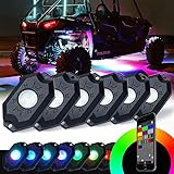 Xprite Victory Series RGB LED Rock Lights Multicolor Neon LED Light Kit w/Bluetooth Controller, Timing, Flashing, Music Mode for Underglow Off Road Truck SUV - 6 Pods