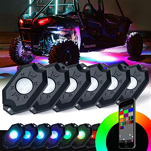 Xprite Victory Series RGB LED Rock Lights Multicolor Neon LED Light Kit w/Bluetooth Controller, Timing, Flashing, Music Mode for Underglow Off Road Truck SUV - 6 Pods
