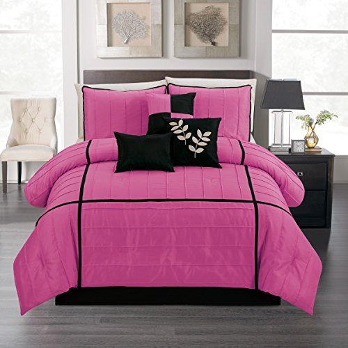 9 Pieces Twin Comforter Set Pink And Black Bed In A Bag Bedding
