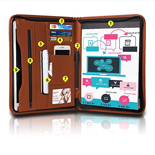 Tyson Padfolio, Resume Portfolio/Business Portfolio, PU Leather Document Storage, Zippered Portfolio Binder with Writing Pad, Card Holder & Phone Slot (Brown PU) - Thumbnail 7
