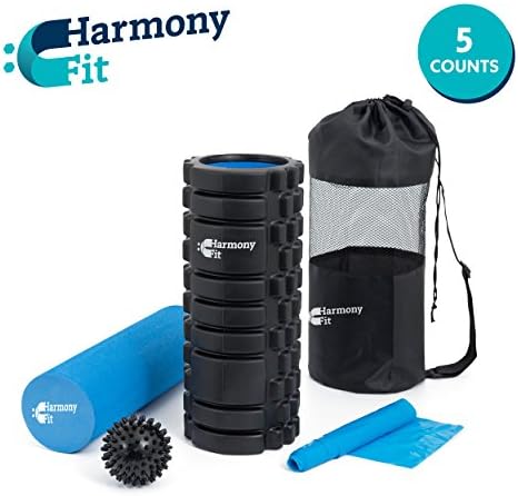 Trigger Point Foam Roller set - 2-in-1 with Outer High Density Roller & Inner Soft Roller - For Muscle Exercise, Therapy & Deep Tissue Massage - BONUS Massage Ball & Elastic Fitness Band