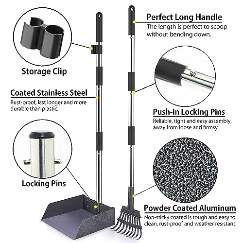 Meegood Dog Poop Trash Can for Outdoors with Pooper Scooper, 15L/4Gallon Dog Waste Trash Can with Lid and Removable Inner Waste Bin, Sturdy Rake & Poop Scooper for Dogs (Extra Free 75pcs Poop Bags)