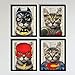 Superhero Cat 4 Piece Set, Bat Cat, Wonder Cat, Super Cat, Lightning Cat Art Prints Kids Bedroom Decor on Vintage Dictionary Book Pages, Children's Room Art 8x10 inches each, Unframed