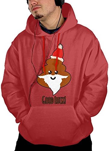 White Beard Poo With Santa Hats Men's Active Casual Hoodie Sweatshirts With Big Pocket Red