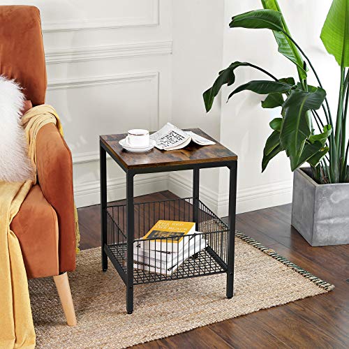 VASAGLE Sofa Side Table, End Table, Nightstand, with Wire Basket