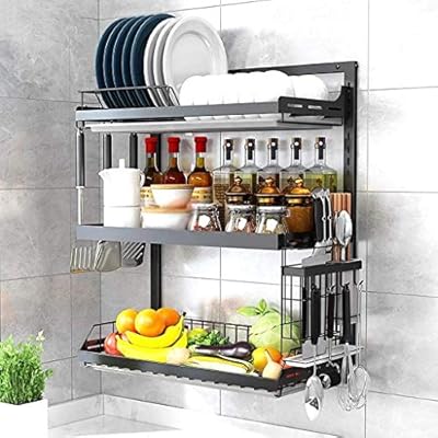 Drain Rack Kitchen Wall Mounted Dish Rack 3 Layer Stainless Steel Cutlery Rack Kitchen Drain Rack With Drain Pan Storage Knife And Chopstick Holder Black Amazon Sg Home amazon sg