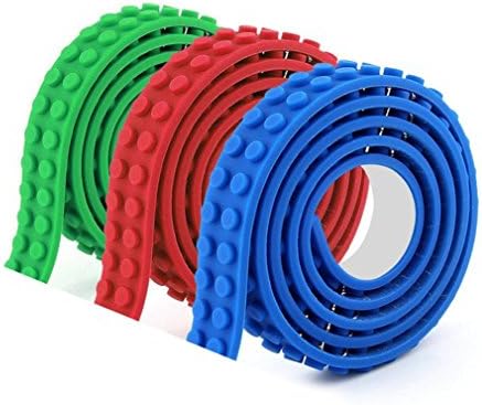 Building Block Tape Rolls 9.8 Ft for Lego. In Total : 3.28 Ft Each Color Compatible with Lego Blocks Self-Adhesive Red Blue and Green, Non-Toxic Perfect for Kids of All Ages set 3 packs