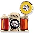 Retro Camera with Flash Bulb Photographers Enamel Lapel Pin Crystal Brooch Badge Red Coat Suit Jacket Wedding Gift Party Shirt Collar Accessories Role Plays Costume Pin Creative Gifts for Men Women