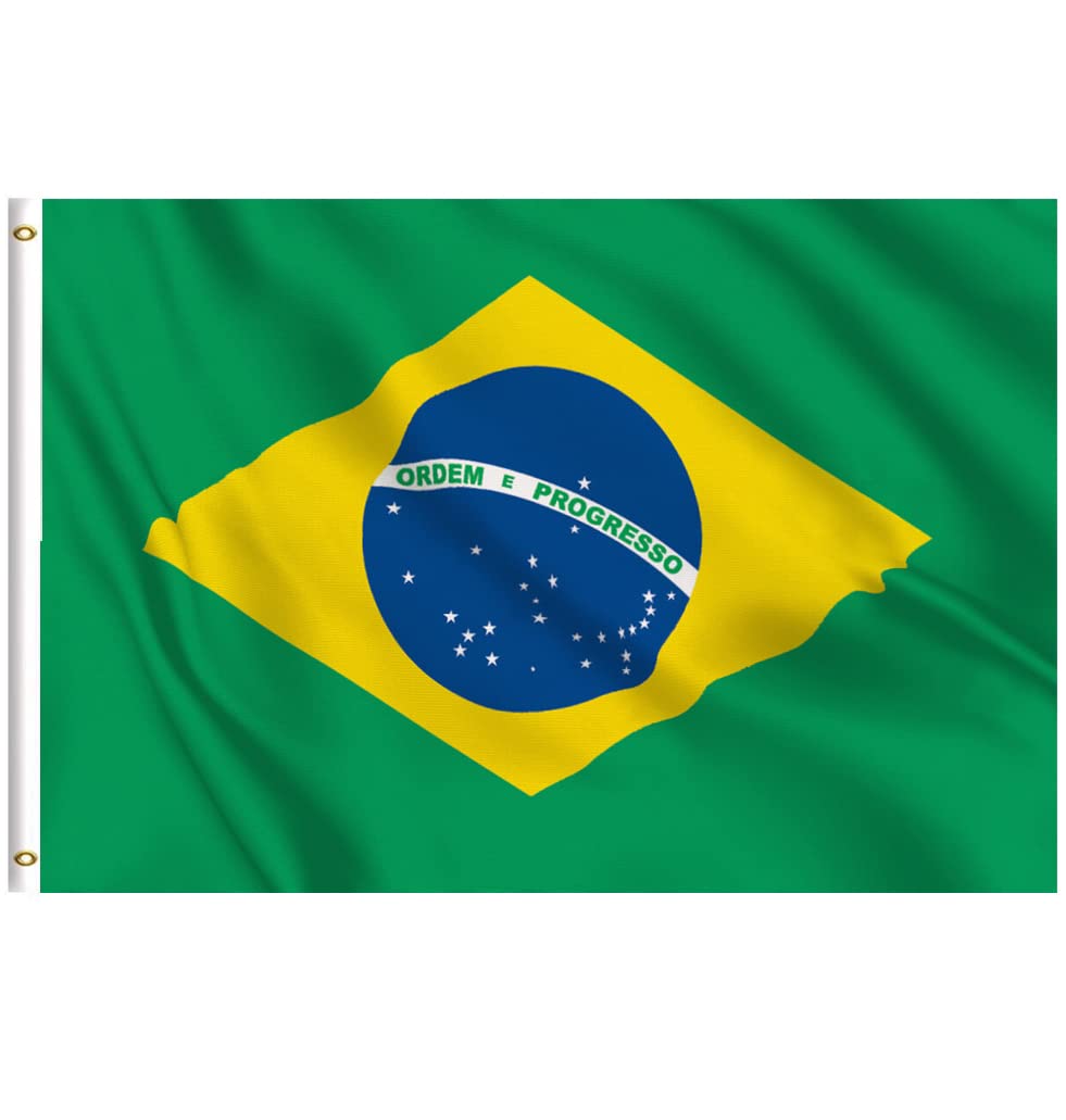 5x3Ft Brazil Flag, Durable Brazilian Flag with 2 Metal Eyelets Used Indoor and Outdoor, Bright Color Brazilian National Flag Decorated in Sporting Events, Parties, Parade — image 1