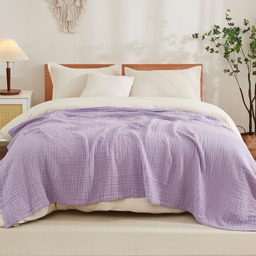 EMME Musselin-Decke 305x240 Baumwolle Oeko-TEX Erwachsene Tagesdecke,Lila
