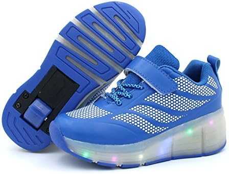 Orethyia Kids Roller Skates LED Light Up Sneaker Wheel Luminous Shoes Boys Girls Athletic PU Velcro Lace Up by (12, Blue)