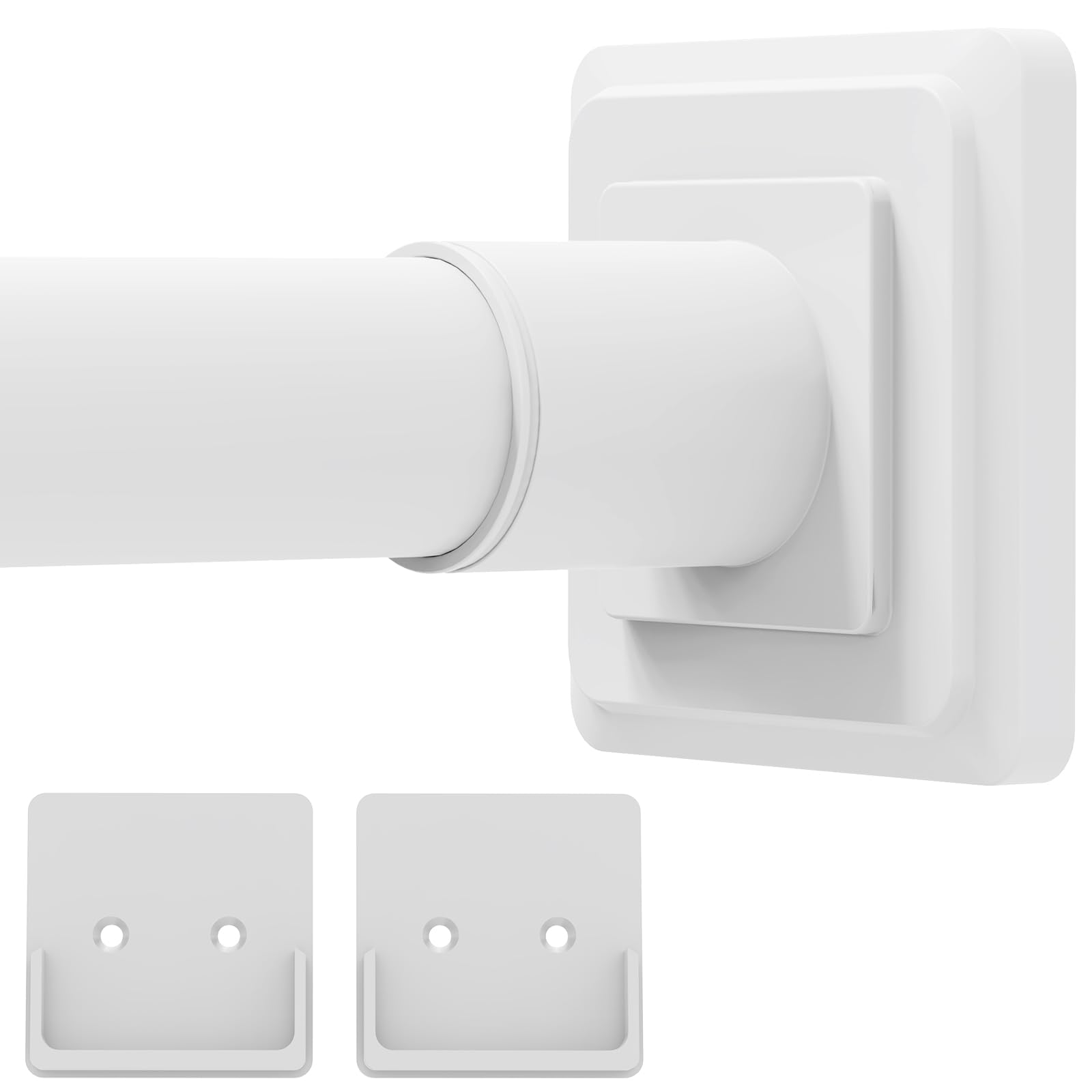 Photo 1 of Haryaers White Shower Curtain Rod,Spring Tension Curtain Rod 30-88”,No Drill or Screw Installation Shower Rod for Bathroom, Closet, Kitchen with Brackets