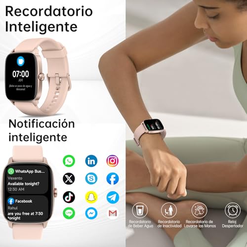 Reloj Inteligente Mujer Hombre con Llamadas Bluetooth y Voz AI, 1.85'' Smartwatch con Whatsapp Notificación, Pulsómetro/SpO2/Sueño/Podómetro, 110+ Modos Deportivos, Impermeable IP68 para iOS/Android
