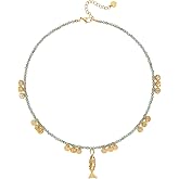 Iswawo Boho Fish Beaded Necklace for Women, Natural Stone Bead Chain 18K Gold Handmade Sardine Pendant Choker Charm Beach Hawaiian Dainty Necklaces Summer Ocean Minimalist Jewelry Gift