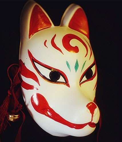 Full Face Japanese Style PVC Fox Mask Decorations Halloween Green