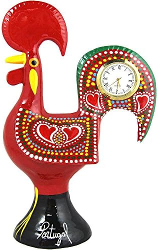 Traditional Portuguese Aluminum Rooster With Clock Made in Portugal (Red)