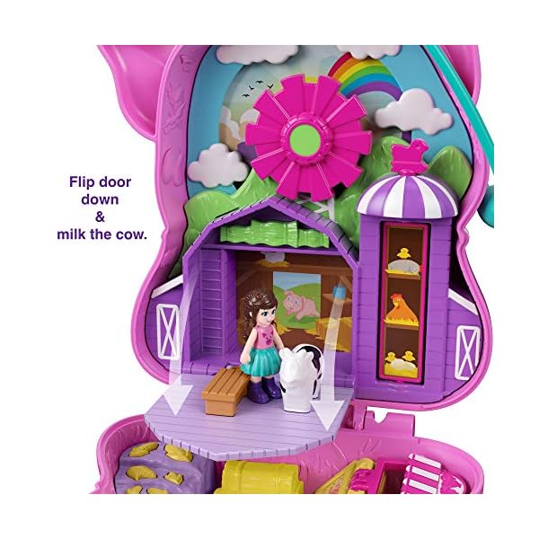 Polly-Pocket-ON-THE-FARM-Piggy-Compact Polly Pocket GTN16 On the Farm Piggy Compact, Farm Theme, 2 Animal Figures (1 Alpaca with Hair), Great Gift for Ages 4…