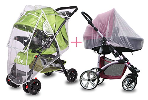 NinkyNonk Universal Size Baby Stroller Rain Cover + Mosquito Net Waterproof Stroller Weather Shield Sunshade Wind Dust Shield Cover for Strollers