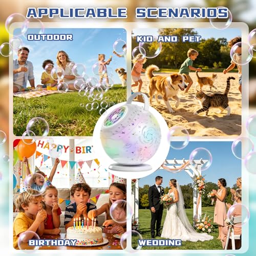 Rechargeable Bubble Machine 360° Rotation LED Lights, Automatic Bubble Blower for Outdoor Party Birthday Gift for Kids
