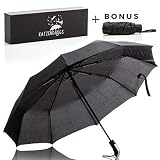 Travel Umbrella Compact Mini Umbrella for Women and Men to Repel the Rain and Wind | Set of 2 - Large and Bonus Mini | Black with Windproof Carbon Fiber Ribs