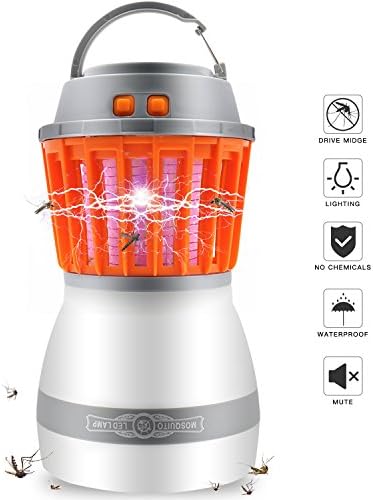 Bug Zapper Mosquito Killer Camping Lamp - 2 in 1 LED Light Insect Zapper IP67 Water proof Portable Rechargeable with USB Port For Outdoor Camping,Hiking,Fishing and Traveling