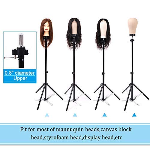 Wig Stand Tripod Adjustable Mannequin Head Tripod Stand Metal Manikin Tripod Stand Holder For Hair Salon Cosmetology Hairdressing Training Canvas Block Wig Head Stands With Carry Bag
