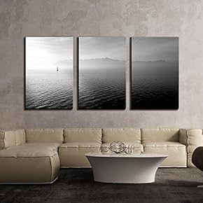 3 Piece Canvas Wall Art - Beautiful Sea Landscape,Sailboat Sailing on The Distance - Modern Home Art Stretched and Framed Ready to Hang - 16"x24"x3 Panels