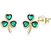 SLUYNZ 925 Sterling Silver CZ Leaf Clover Earrings Stud for Women Teens Shamrock Studs Earrings Love Clover Earrings Green for Spring