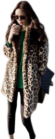 Amazon ミートン レディース ヒョウ柄 ファーコート 毛皮コート ファージャケット 秋冬 防寒 ピーコート フェイクファー カジュアル コート ジャケット 通販