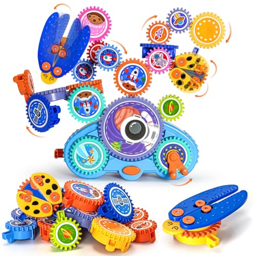 BLF FUN STEM Gear Toys for Kids Ages 3-5, 18 Pcs Building Blocks Construction Set for Toddler 4 6 7 8, Electric & Manual Spinning Mode, Educational Preschool Learning Birthday Christmas