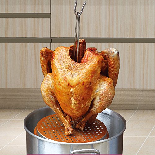 BOHK Perforated Aluminum Turkey Chicken Poultry Deep Frying Rack with Chrome Finish Wire Handle