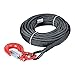 Astra Depot 50' x 1/4 7000lbs Black Synthetic Winch Line Cable Rope w/Rock All Heat Guard + Red Heavy Duty Half-Linked Hook for ATV UTV SUV KFI Recovery Replacement