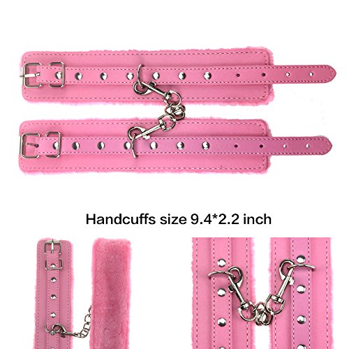 Muatoo PU Leather Handcuffs Pink Soft Wrist Cuffs For Women Men Cosplay Play