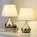 HAITRAL Small Bedside Table Lamps Set of 2 - Unique Elegant Bedside Desk Lamps with Silver Brushed Nickel Base，Modern Lamps for Living Room (Non-Touch Switch)