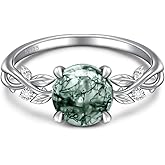 Iringnier Leaf Moss Agate Ring Sterling Silver Green Moss Agate Leaf Rings for Women Engagement Promise Unique Jewelry Gifts Size 7 8 9