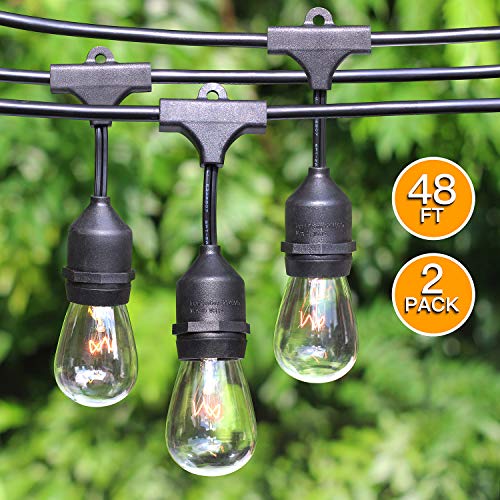 2-Pack 48Ft Heavy Duty Outdoor Patio String lights, Edison Vintage Dimmable 11S14 Bulbs w/ Hangi ...