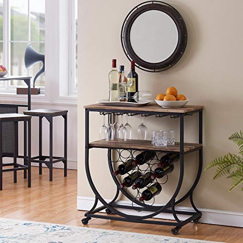 O&K FURNITURE Industrial Bar Cart on Wheels for Home, Wine Rack