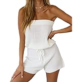 Chang Yun Womens Summer Jumpsuits Casual Loose Sleeveless Off Shoulder Elastic Waist Romper Loungewear Two Piece Outfits