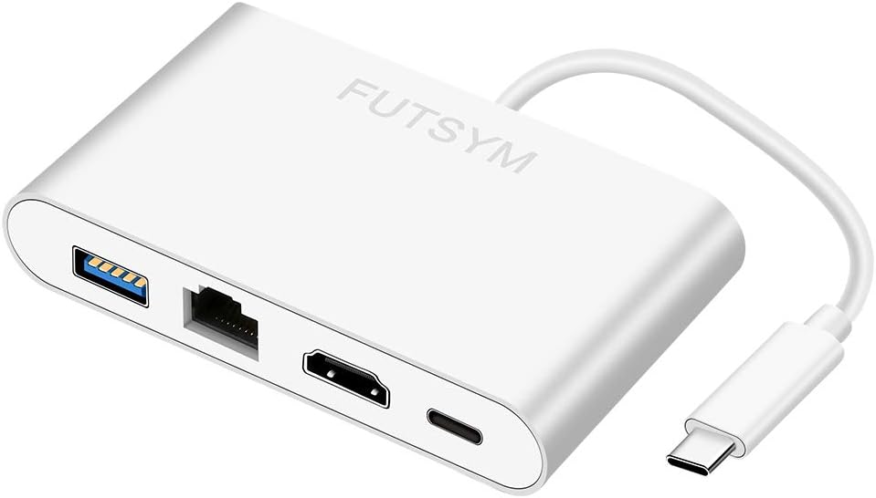 USB C Hub Ethernet HDMI, with 4K HDMI USB 3.0 Gigabit Ethernet Port Network Adapter Mac XPS USB-C Hub, for Dell XPS, ChromeBook, for MacBook Pro USB Type C Hub Adapter Multi Port Dongle -FUTSYM